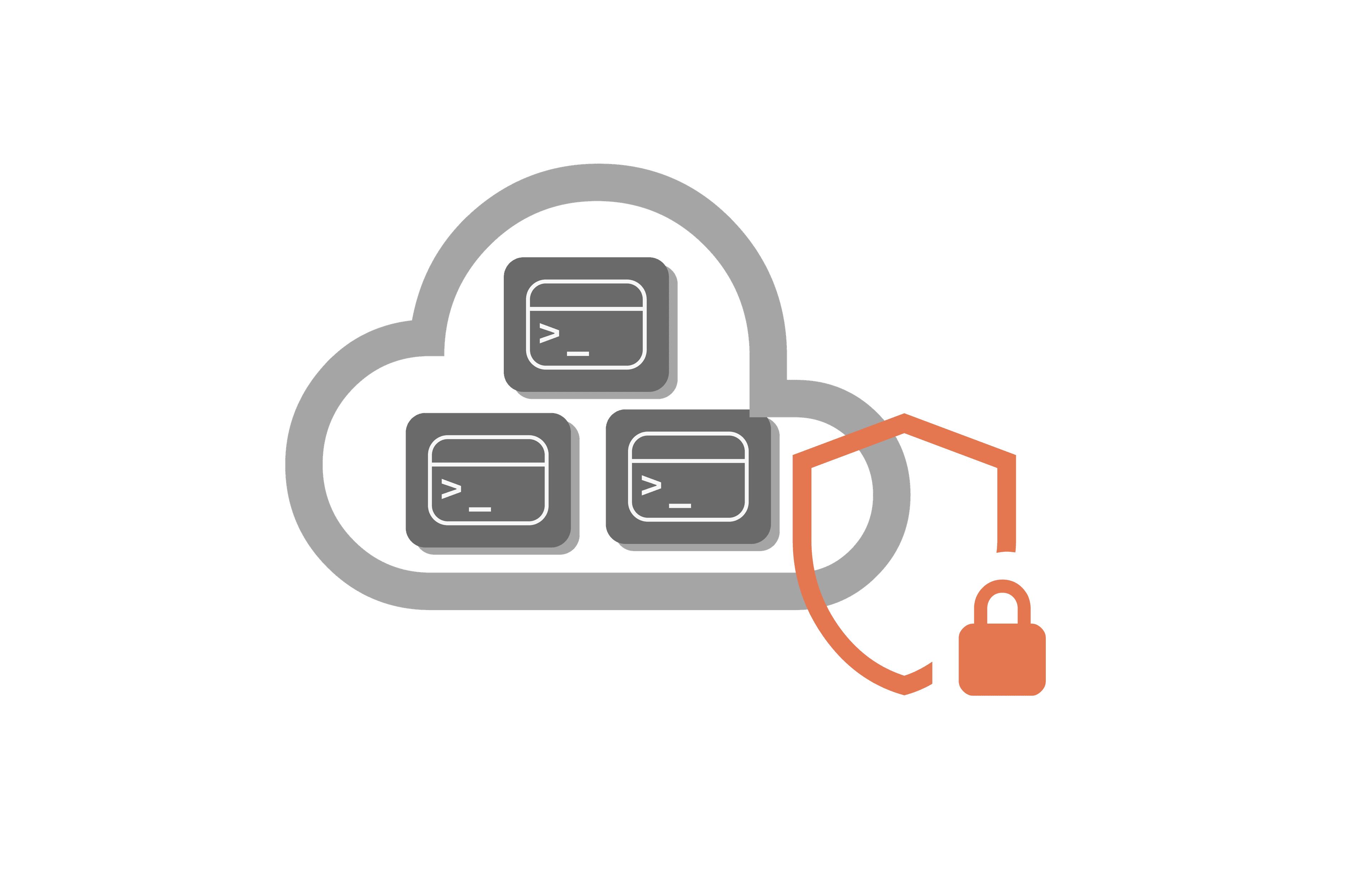 Illustration of a cloud with several services or applications inside. The cloud is shielded and locked.