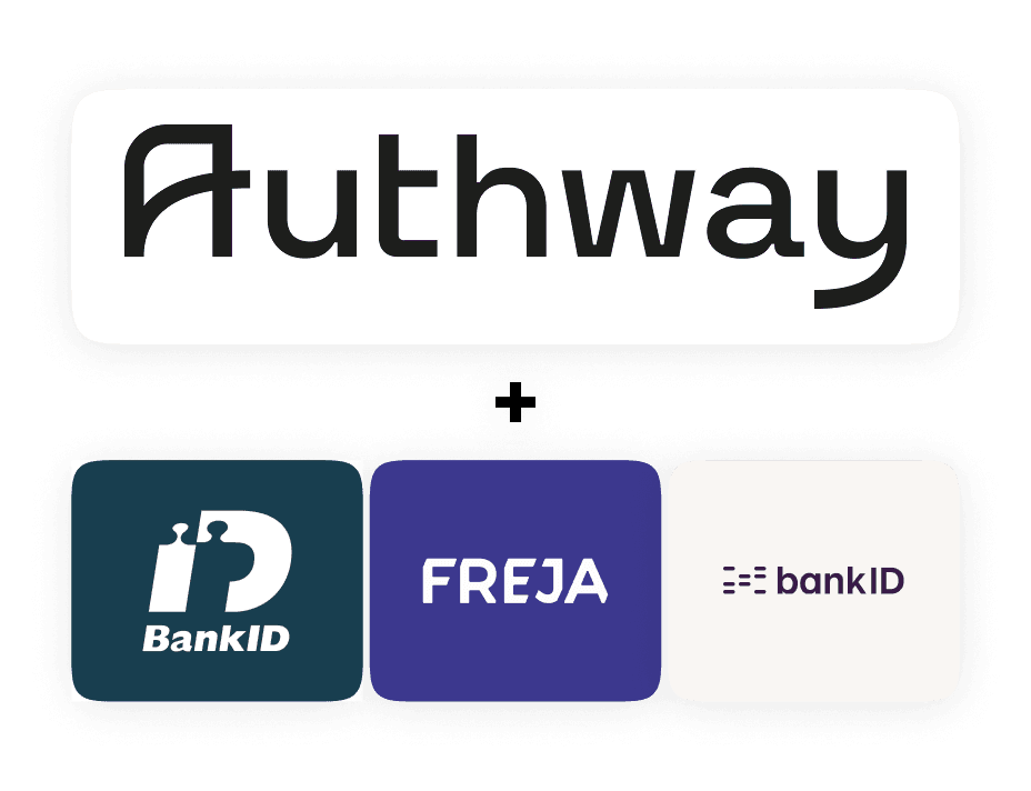 Illustration of Authway and our options for electronic ID. Authway + BankID, Freja eID or norskt BankID