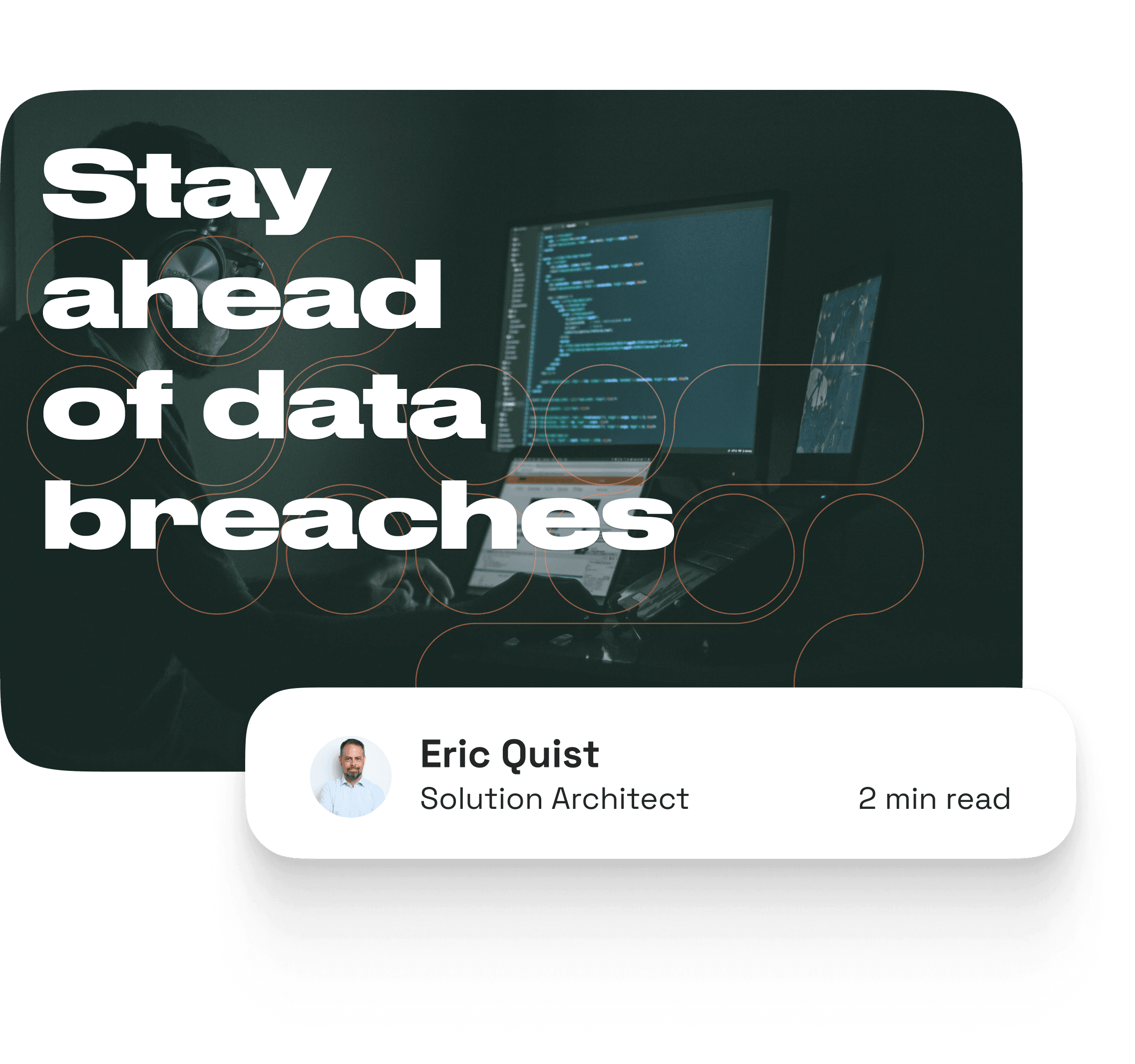 Cover image for the article "Another dark month for passwords". Containing the heading on a image of a man coding on his computer in a dark room. black background. Article by Eric Quist, solution architect. Read time is about 2 minutes.